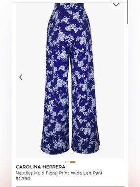 Carolina Herrera Cabana Floral Cotton Blend Wide Leg Pants in Nautilus Size 4